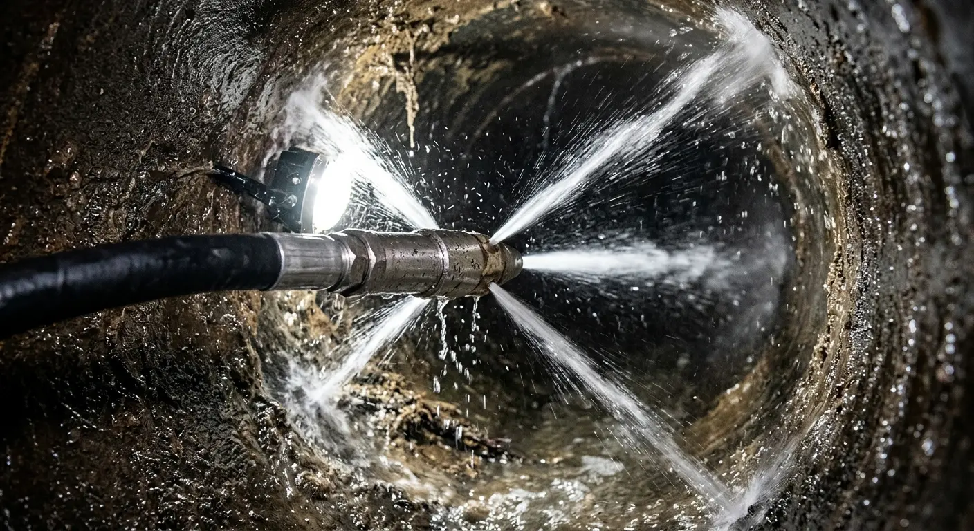 High-pressure hydro jetting nozzle cleaning sewer pipe for Sewer Line Relining in Raymondville